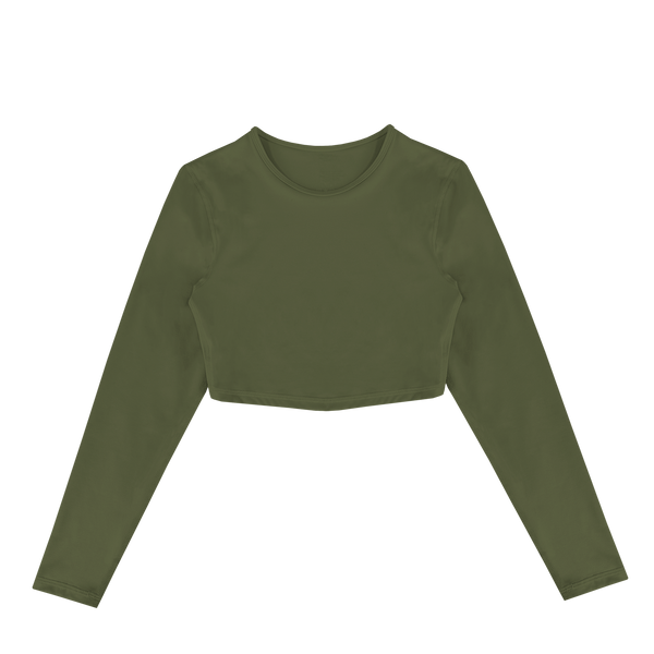 FITTED CROPPED LONG SLEEVE - OLIVE